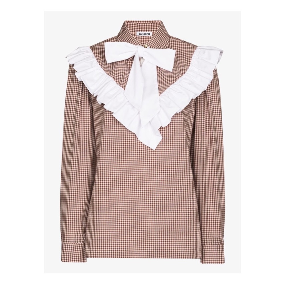 Batsheva | Carol Bow Blouse | Burgandy & White Gingham